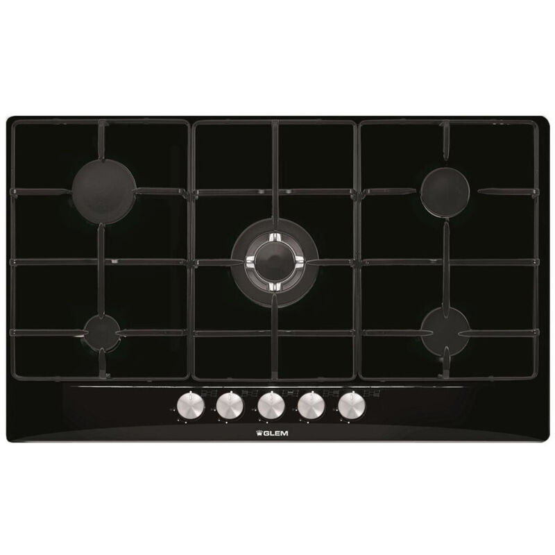 Glem Gas GT955BK Table de cuisson à gaz encastrable 90 cm 5 feux Noir avec triple couronne