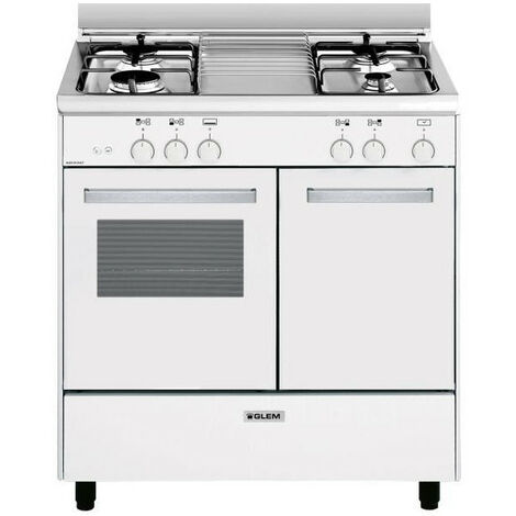 Glemgas – Cuisinière butanette gaz 80 cm – 4 foyers gaz – Four gaz 49 L – Gril électrique 1350 W – Nettoyage émail lisse – GA85PMWH