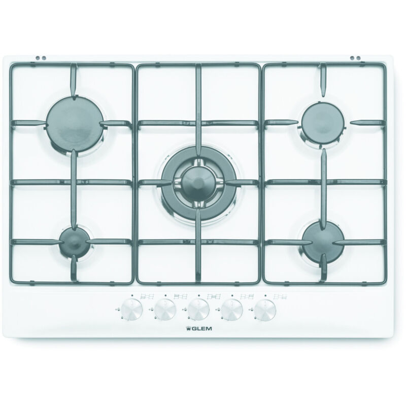 Glem Gas GT755WH Table de Cuisson à Gaz Encastrable 70 cm 5 Feux Blanc