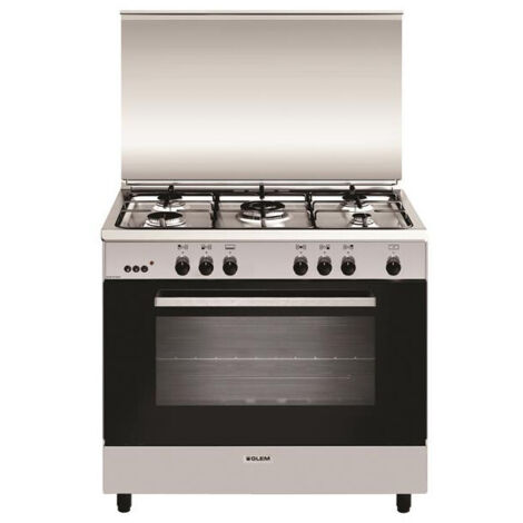 Piano de cuisson à gaz 5 foyers – Brûleur triple couronne 3,8 kW – Four gaz multifonction 104 L – Classe A – Émail lisse Titanium – Glemgas - GA960MIX2