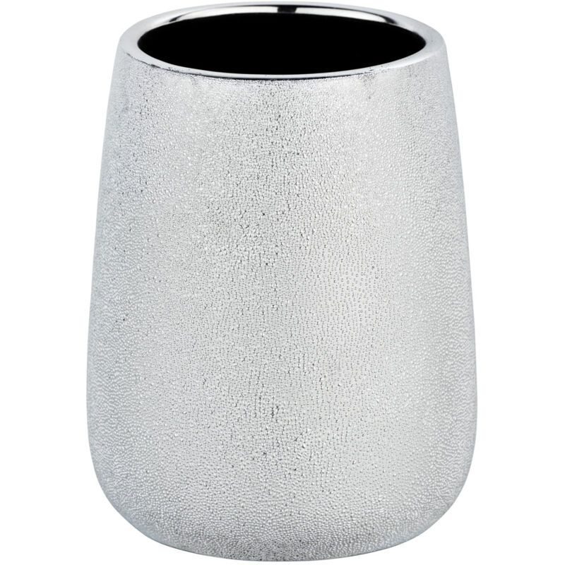WENKO Gobelet Salle de Bain Glimma, Porte Brosse à dent, céramique effet paillette, Ø 8,5x10,5 cm, argenté