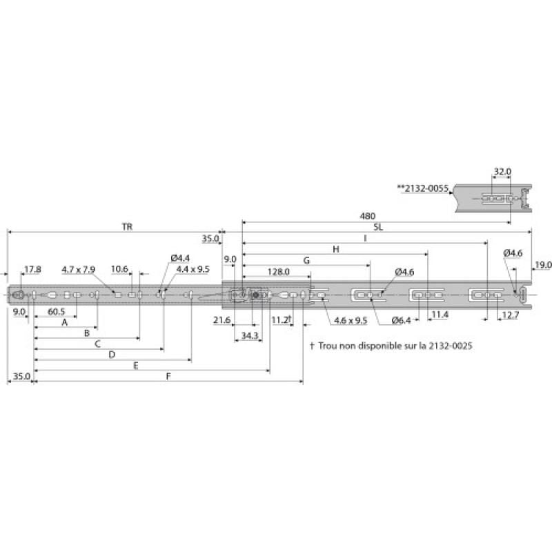 Glissiere de tiroir db 2132-25 Accuride