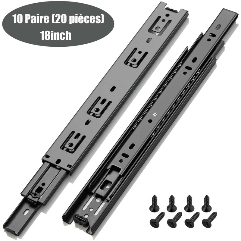 Glissière de tiroir,capacité de charge jusqu'à 45 KG,avec roulement à billes 450 mm Extension,10 Paire (20pièces)