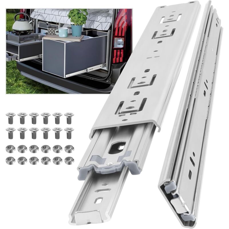 Glissiere Pour Tiroir Charge Lourde 400 mm Pour Camping Car & Van Latéral Coulisse de Tiroir Sortie Totale Rail Coulissant Glissière a Bille Charge