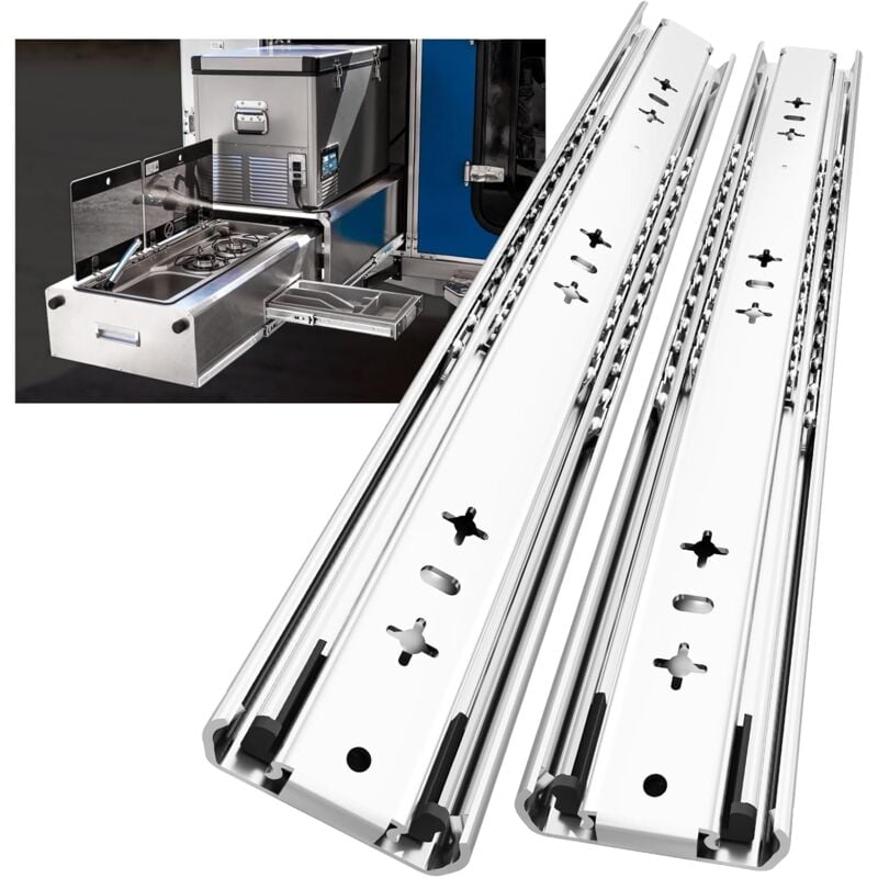 Glissières de tiroir pour charges lourdes, capacité de charge jusqu'à 120 kg, sans serrure,Extension 650mm, 1 Paire (2 pièces)