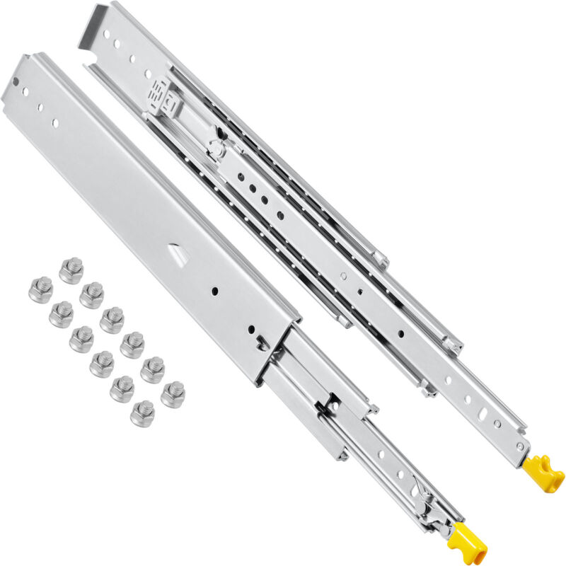 Glissières de tiroir robustes Mophorn de 32 pouces avec serrure, capacité de 500 lb, extension complète en 3 plis, verrouillage et déblocage à