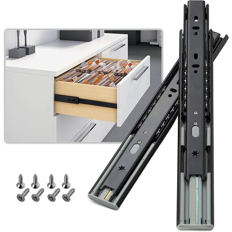 Ineasicer Glissières pour tiroirs, capacité de charge jusqu'à 45 KG, avec fermeture amortie et roulements à billes, Extension 400 mm, 1 Paire (2