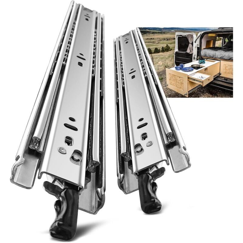 Glissières pour tiroirs robustes, capacité de charge jusqu'à 68 kg, avec serrure,Extension 800mm, 1 Paire (2 pièces)