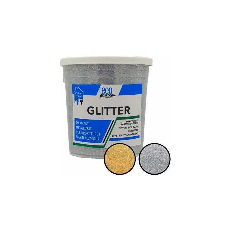 Image of Glitter per idropittura, smalto, vernice, pittura murale a base acqua 250 ml colore: argento