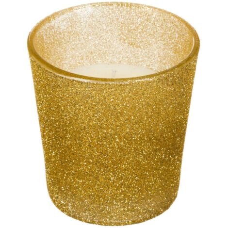 Glitterkerze H.8cm 90 gr mit Glaskrug gold - Feeric lights & christmas