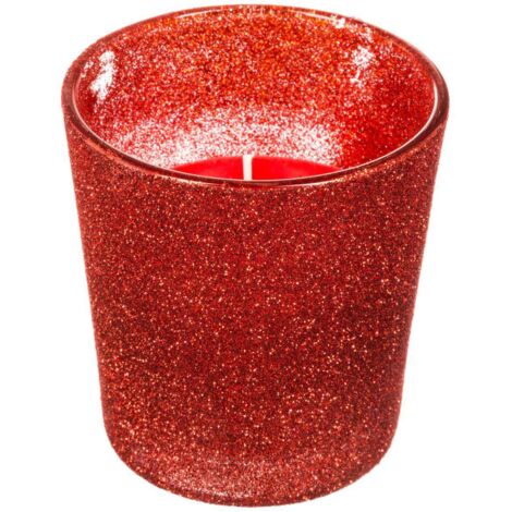 Glitterkerze H.8cm 90 gr mit rotem Glasbehälter - Feeric lights & christmas