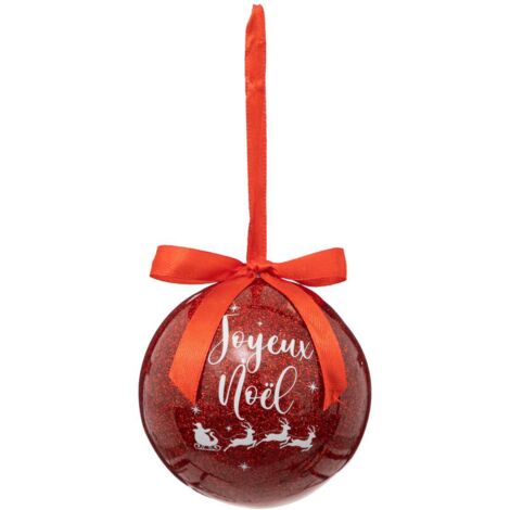 Glitterkugel Fröhliche Weihnachten 7,5cm rot - Feeric lights & christmas