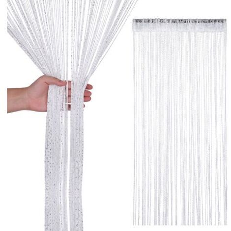 Glitzernder Quastenvorhang mit Schnüren, Raumteiler, feiner Quastenvorhang für Türen, Fenster, Innendekoration, Veranstaltungsdekoration, 200 cm x 100 cm - Weiß