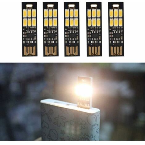 Global 5 lumières LED USB pour Les claviers d'ordinateur Portable, Super Lumineuse avec 6 LED et Une Touche variateur pour Ajuster la lumière, à accrocher au Porte-clés (Blanc Chaud)