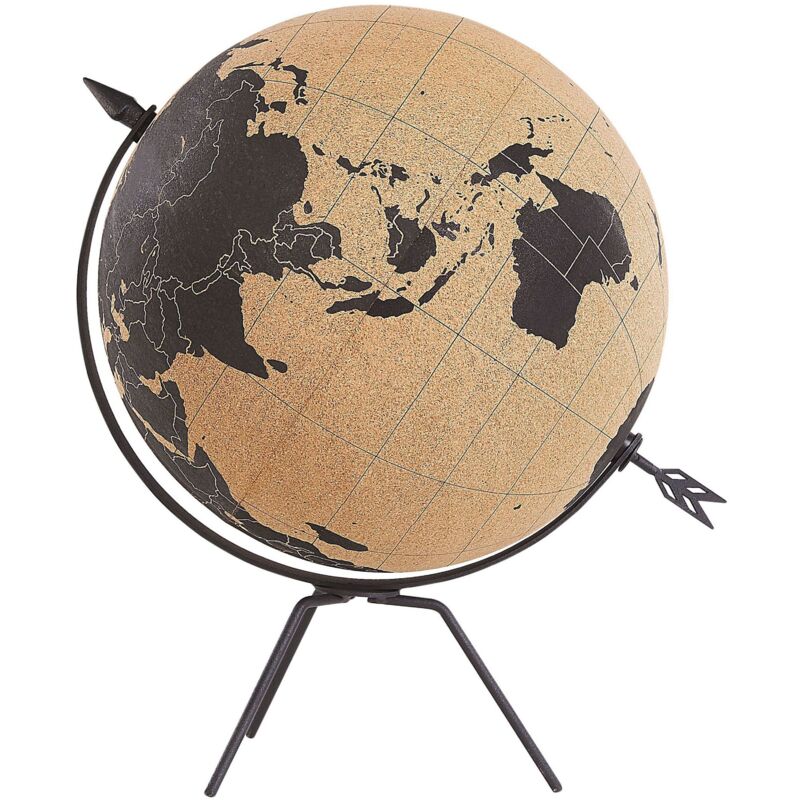 Beliani - Globe Terrestre en Liège 35 cm de Hauteur de Style Moderne Accessoire de Décoration Idéal pour Chambre Salon ou Bureau