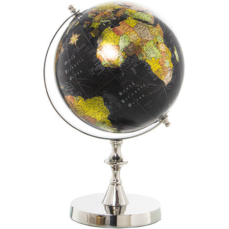 Globe Aluminium Finition Nickel, Globe Ø20 Cm, Noir 21X20X35 Cm, ​​Base:°14,5 Cm