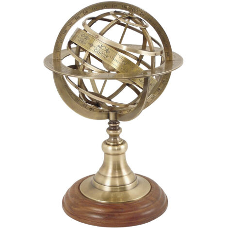 Globe armillaire en bois et laiton 30 cm