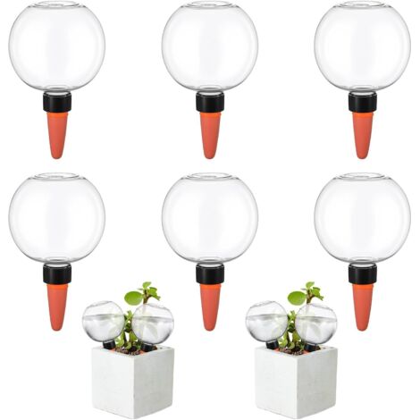 Globe Arrosage - Lot de 6 - PP et Terre Cuite - Irrigation Goutte à Goutte - Intérieur Extérieur - 500ml Transparent