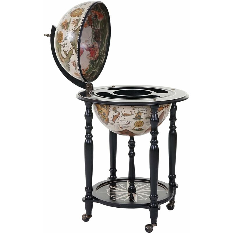 Globe bar porte-bouteilles de bar maison minibar sur roues bois d'eucalyptus ø 42cm certifié fsc 040003369