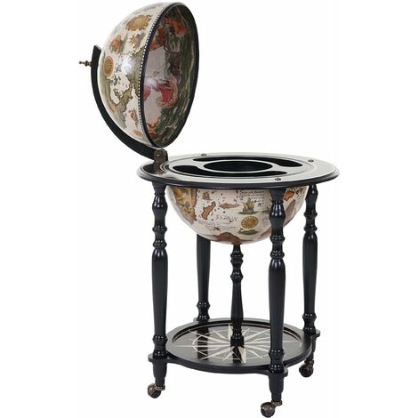 Globe bar porte-bouteilles de bar maison minibar sur roues bois d'eucalyptus Ø 42cm certifié FSC 040003369