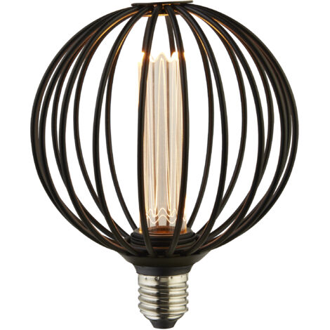 GLOBE CAGE Ampoule Metal noir effet filaire sphère E27 1800k 120lm 3,5W