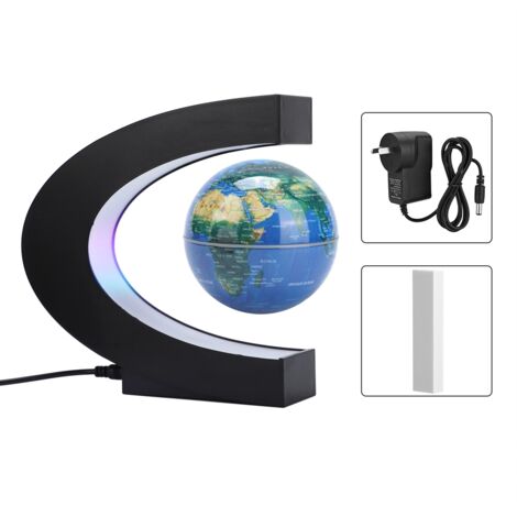 Globe Magnétique Lévitation 3 en 1 avec Carte du Monde et LED Bleue - Décoration Bureau Maison 100-240V