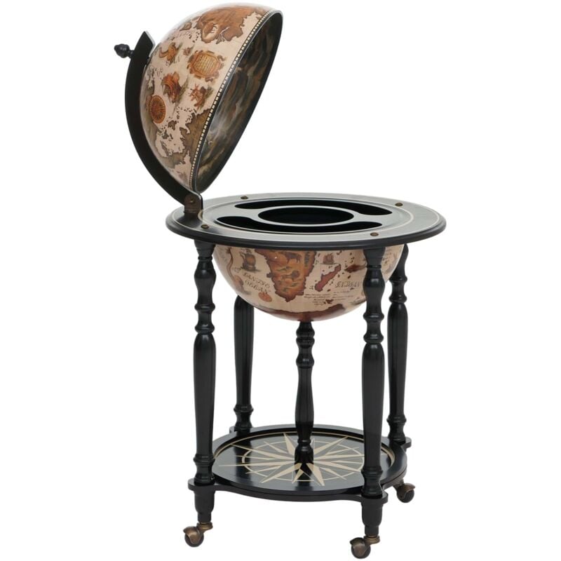 Globe terrestre, bar de salon HHG 837, minibar roulant, bois d'eucalyptus