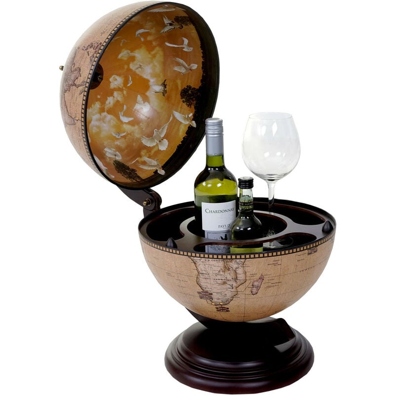 Mendler - Globe terrestre, bar de table HWC-T873, minibar pour 3 bouteilles