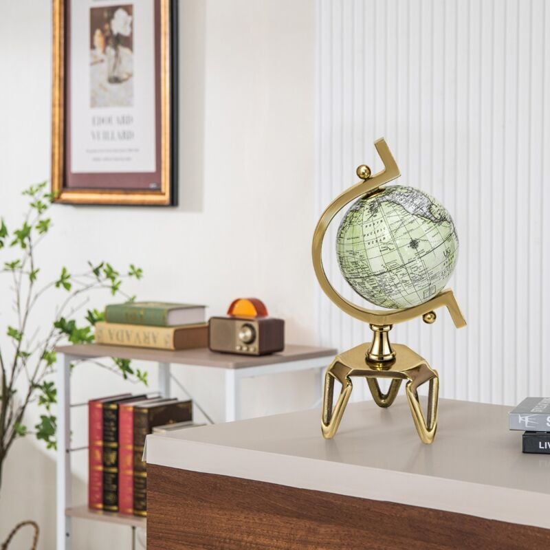 Maisonchic - Globe Terrestre Décoratif de 18 cm Antique Globe Géographique avec Support Triangulaire Globe Intéractif pour Salle de Classe Blanc+Doré