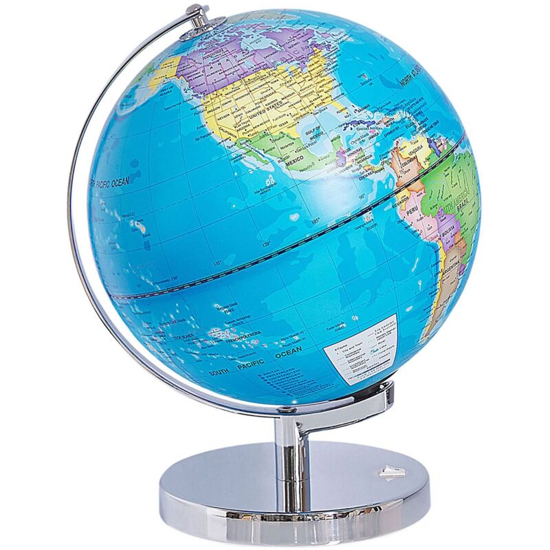 Beliani - Globe Terrestre Lumineux led Bleu 30 cm de Hauteur à Piles Accessoire Déco pour Salon Bureau ou Bibliothèque au Style Moderne