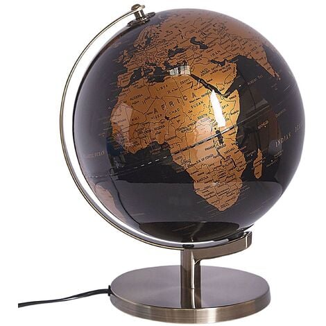 Globe Terrestre Lumineux LED Noir et Cuivré 32 cm de Hauteur Accessoire Déco pour Bureau ou Bibliothèque au Style Moderne et Traditionnel Beliani