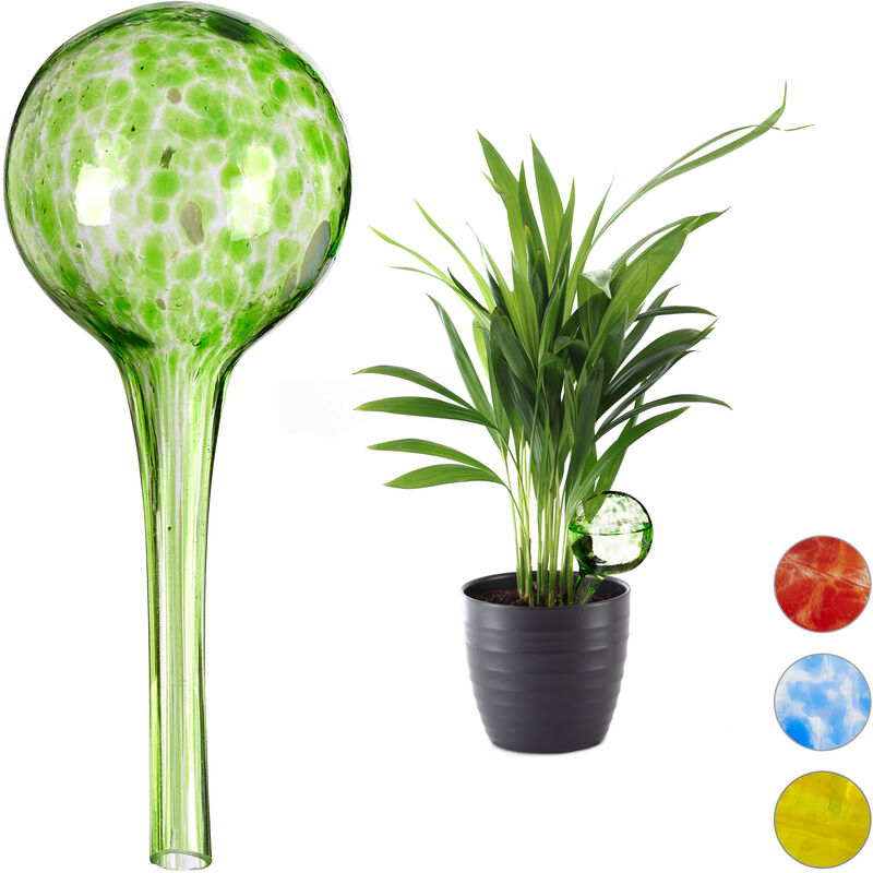 Globes d'arrosage lot de 2, distributeur eau, irrigation plantes et fleurs, outil de bureau, ø 6 cm, 75 ml, verre, vert