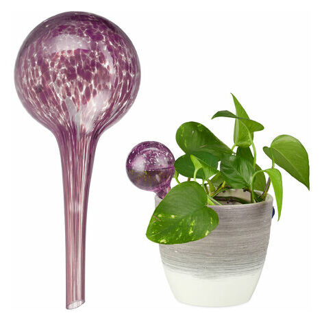 Globes d’arrosage lot de 2, Distributeur eau plantes et fleurs, outil de bureau, 6 cm, noir, mauve