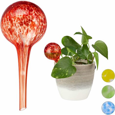 Globes d’arrosage Lot de 2, Distributeur Eau Plantes et Fleurs, Outil de Bureau, Ø 6 cm, Verre, Rouge