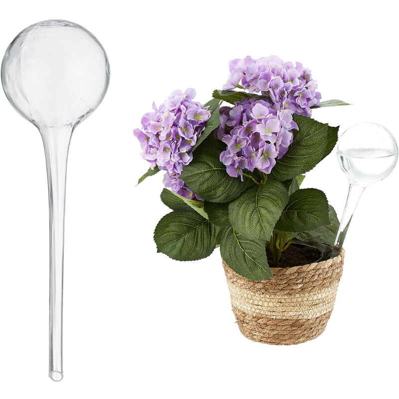 Relaxdays - Globes d'arrosage lot de 2, Distributeur eau plantes et fleurs, outil de bureau, ø 9 cm, verre, transparent