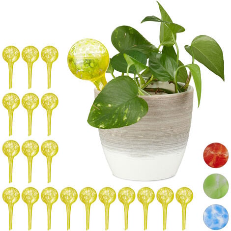 Globes d'arrosage, lot de 20, distributeur eau, irrigation plantes et fleurs, outil de bureau, Ø 6cm, 75ml, verre, jaune