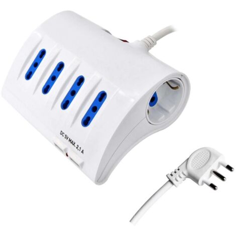 Globex Multipresa Da Scrivania Con Interruttore 6 Posti (4 Bipasso + 2 Schuko) + 2 Prese Usb