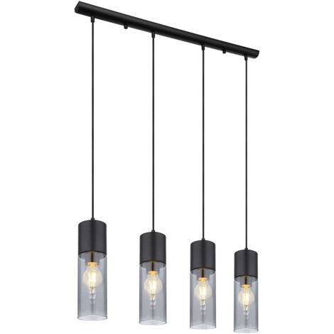 Globo Annika Suspension de bar, abat-jour en verre fumé noir mat, 4 ampoules E27