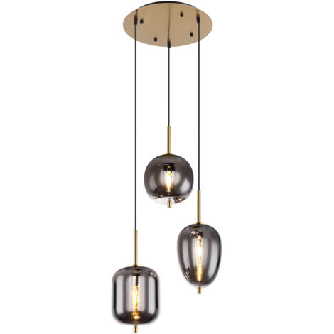 Globo Blacky I Suspension Cluster avec abat-jour en verre couleur laiton, 3 ampoules E14