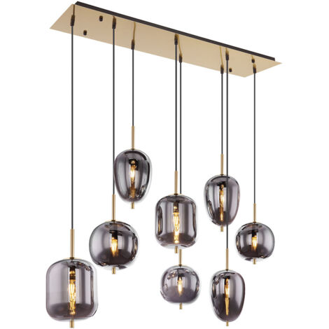 Globo Blacky I Suspension Cluster avec abat-jour en verre couleur laiton, 8 ampoules E14