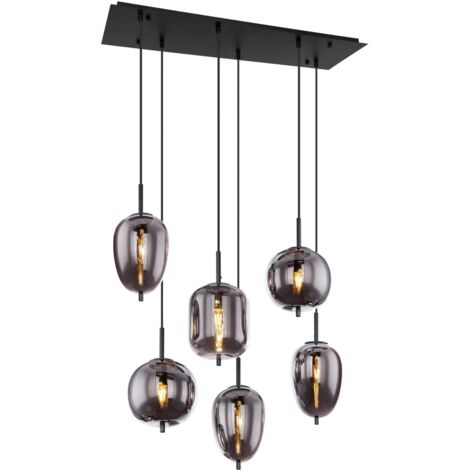 Globo Blacky Suspension Cluster en verre fumé noir, 6 ampoules E14