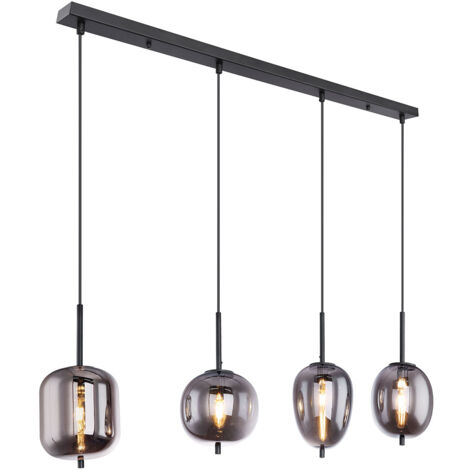 Globo Blacky Suspension de bar avec abat-jour en verre noir, 4 ampoules E14