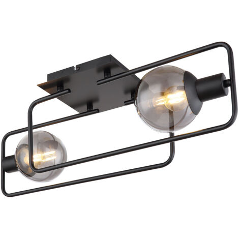 Globo Blama Plafonnier semi-encastré multi-bras, abat-jour en verre fumé noir mat, 2 ampoules E14