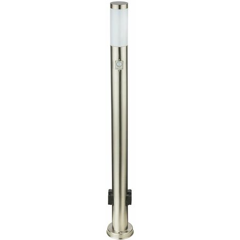 Globo – Lampadaire d'extérieur en acier inoxydable – Ø 13 cm – 110 cm de hauteur – 2 prises de courant – Détecteur de mouvement IP44