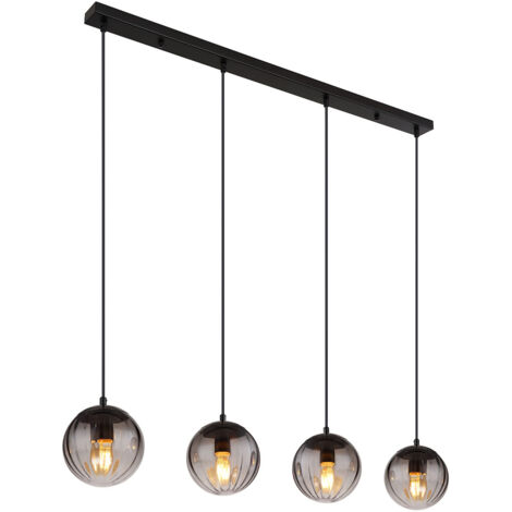 Globo Dallerta Suspension de bar, abat-jour en verre fumé noir mat, 4 ampoules E27