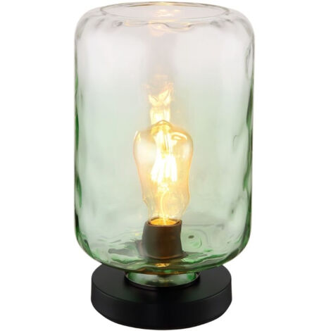 Globo Darina Lampe de table cylindrique, abat-jour en verre noir mat vert, 1 culot E27