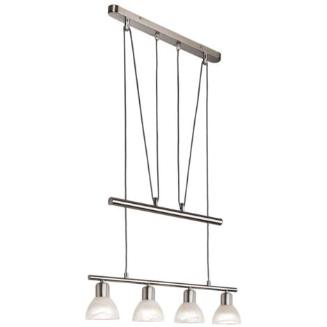 Globo Daytona Plafonnier suspendu en nickel mat, abat-jour en verre optique albâtre, 4 ampoules E14 3 000 K