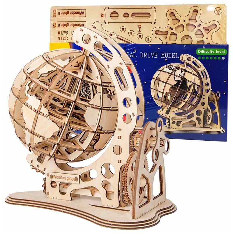 

Globo de madera 3D Rompecabezas mecanico Madera natural Autoensamblaje DIY Globo Rompecabezas Rompecabezas Juguetes educativos para ninos Ninos