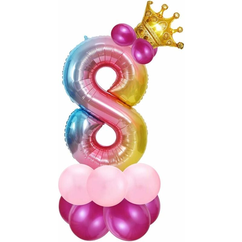 

Globo de niña de 8 años de LITZEE, globo rosa de 8 números, globo de helio rosa, globo de niña de 8 años, globos de cumpleaños de 8 años, decoración