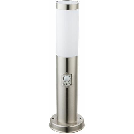 Globo – Lampadaire d'extérieur avec détecteur de mouvement – Acier inoxydable IP44 – Douille E27 – Hauteur 45 cm – Portée 8 mètres – 3158S